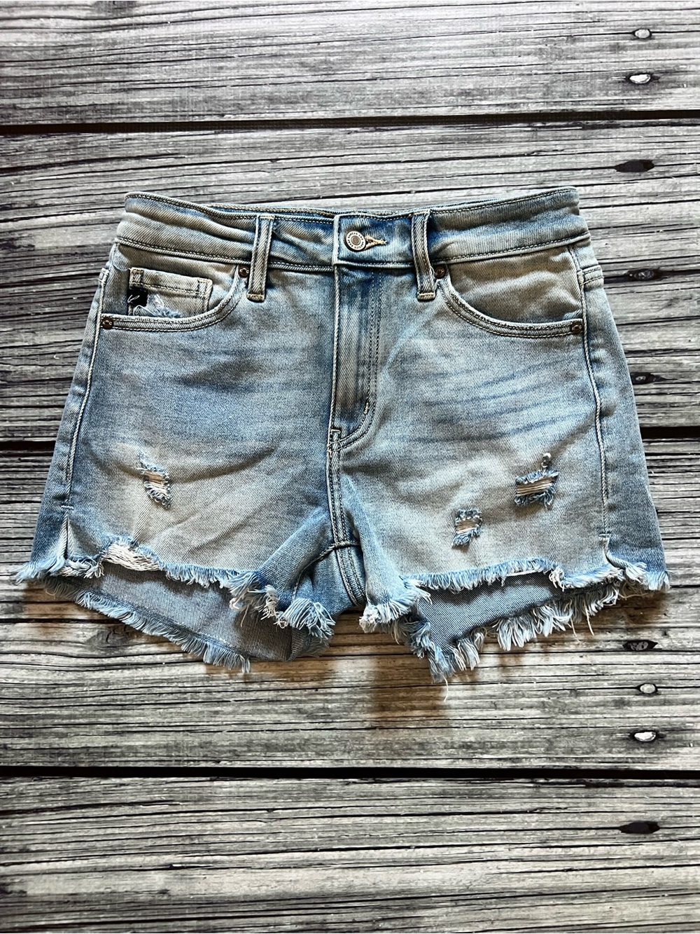 Kancan Light Blue Distressed Denim Women’s Shorts - Frayed Hem